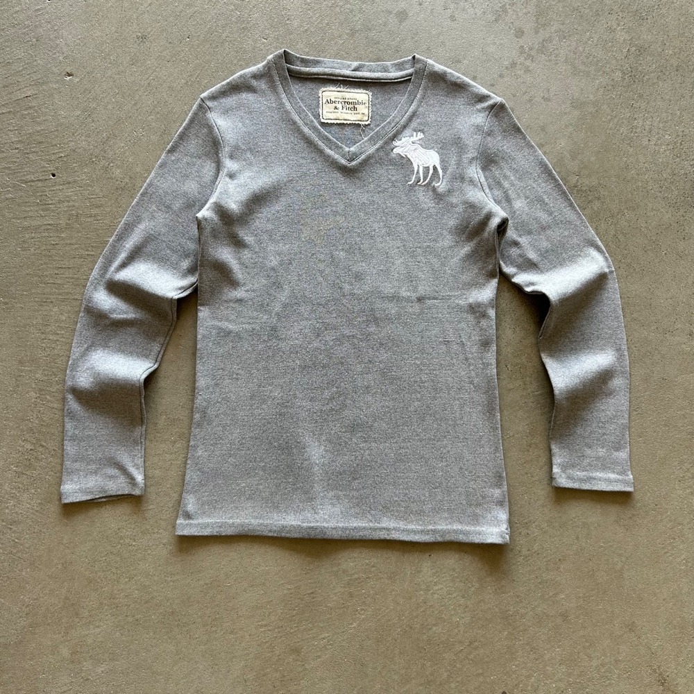 Vintage Abercrombie & Fitch Long Sleeve Shirt Womens Medium Gray Y2K V Neck Logo